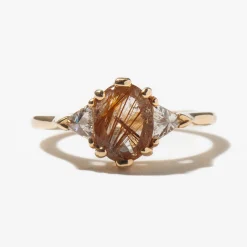 Rutilated Quartz Oval Bea Ring