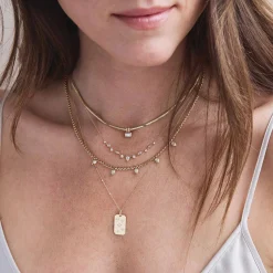 Scattered Star Set Diamonds Square Edge Dog Tag Necklace