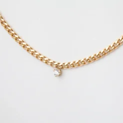 Single Prong Diamond Small Curb Chain Necklace