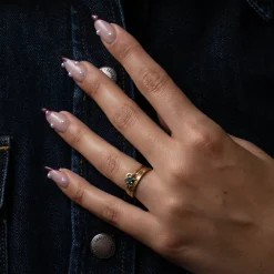 Small Hexagon Cut Teal Sapphire Nestled Ring