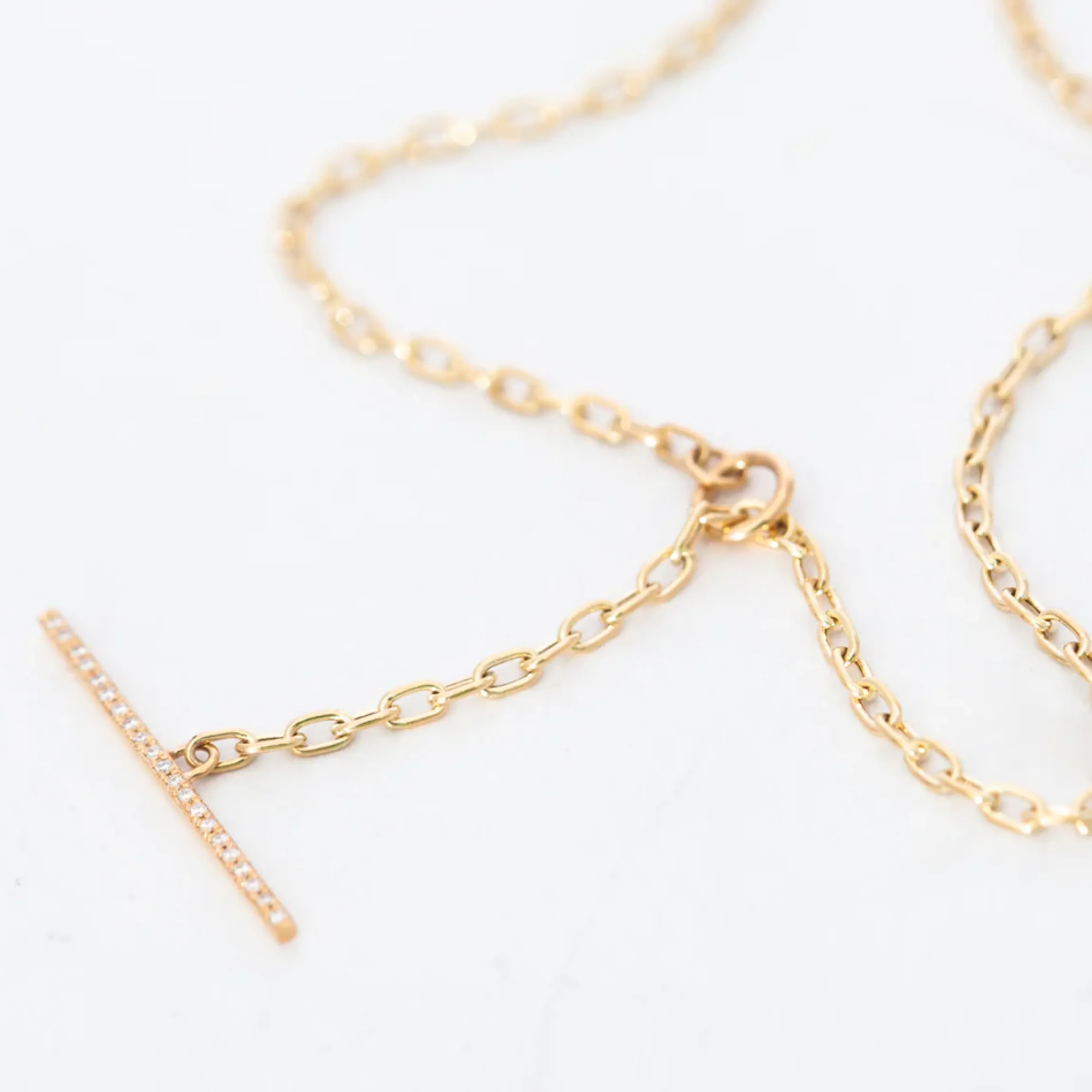 Small Square Oval Link Necklace with Pavé Toggle