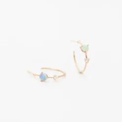 Small Two-Step Opal and Diamond Hoop Earrings