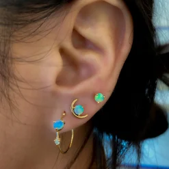 Small Two-Step Opal and Diamond Hoop Earrings