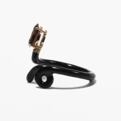 Smokey Quartz Pear & Black Enamel Baby Vine Tendril Ring