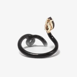 Smokey Quartz Pear & Black Enamel Baby Vine Tendril Ring