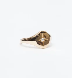 Star Set Diamond Signet Ring
