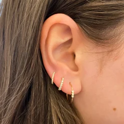 Three Bezel Set Diamond Small Hoops