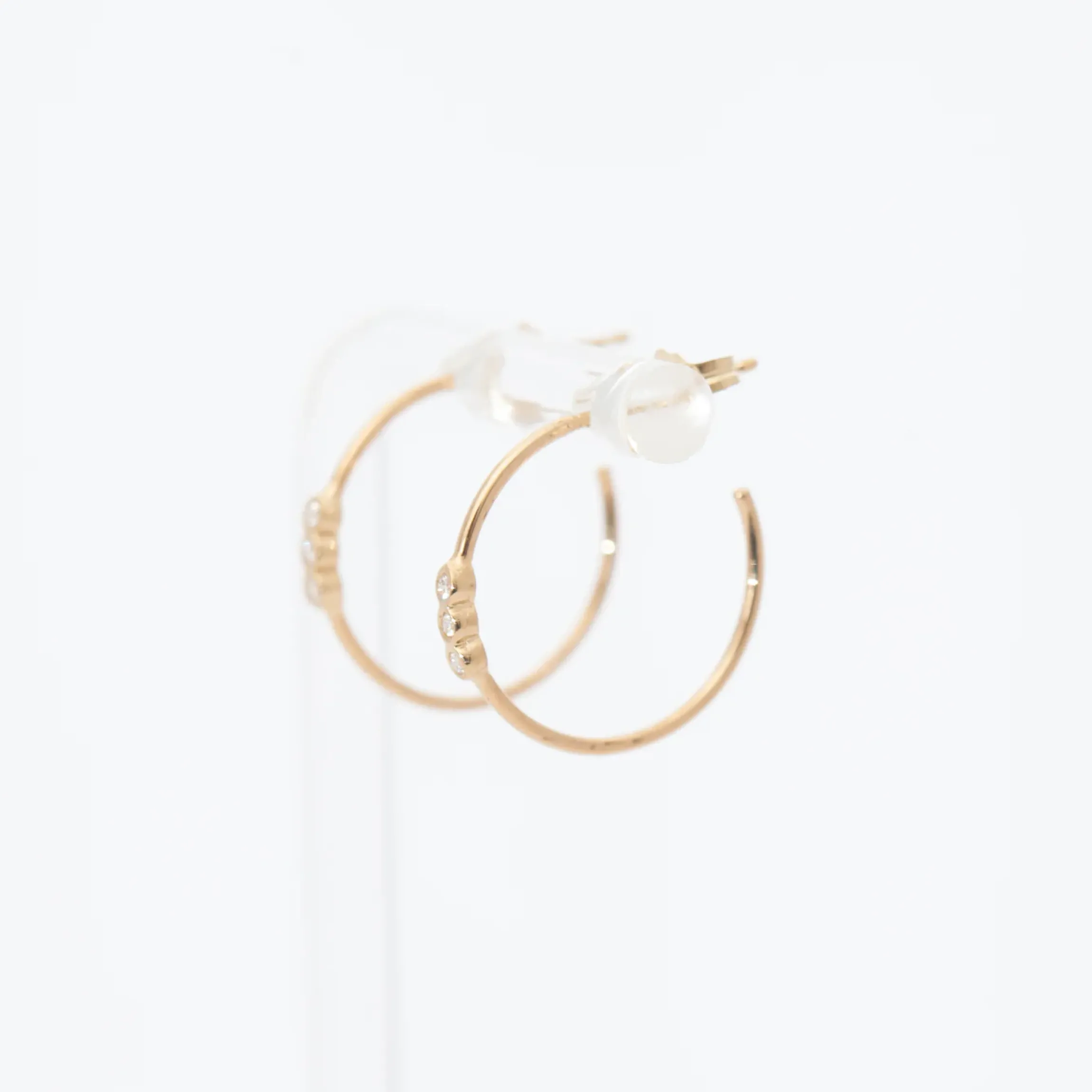 Three Bezel Set Diamond Small Hoops