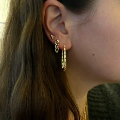 Three Prong Diamond Large Curb Chain Drop Earrings