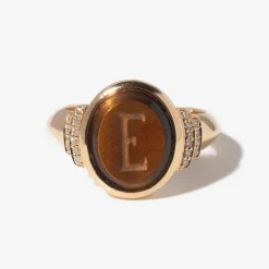 Tiger's Eye Intaglio Initial Signet Ring