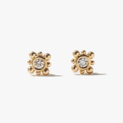 Tiny Bead Diamond Starburst Stud Earrings