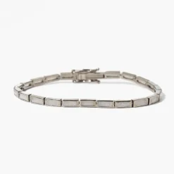 White Agate Linear Baguette Tile Bracelet