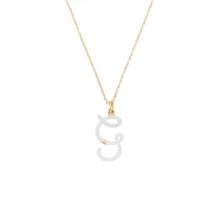 White Enamel Half-Half Initial Pendant Necklace