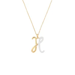 White Enamel Half-Half Initial Pendant Necklace