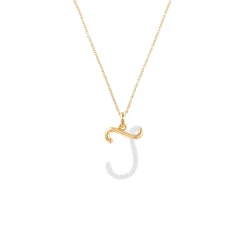 White Enamel Half-Half Initial Pendant Necklace