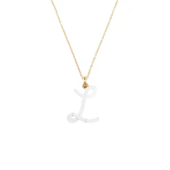 White Enamel Half-Half Initial Pendant Necklace
