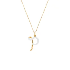 White Enamel Half-Half Initial Pendant Necklace