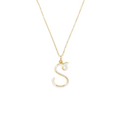 White Enamel Half-Half Initial Pendant Necklace