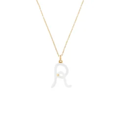White Enamel Half-Half Initial Pendant Necklace