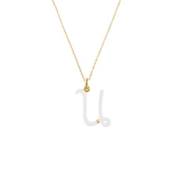 White Enamel Half-Half Initial Pendant Necklace