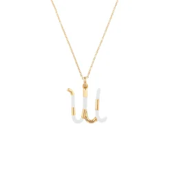 White Enamel Half-Half Initial Pendant Necklace