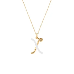 White Enamel Half-Half Initial Pendant Necklace