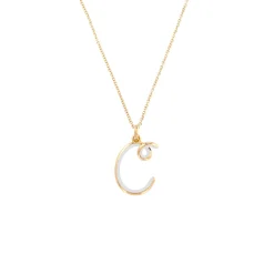 White Enamel Half-Half Initial Pendant Necklace