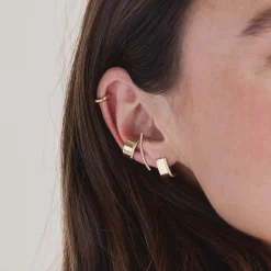 Wide Flat J Huggie Hoop Earrings