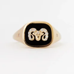 Zodiac Ceramic & Diamond Aries Signet Ring