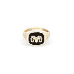 Zodiac Ceramic & Diamond Aries Signet Ring
